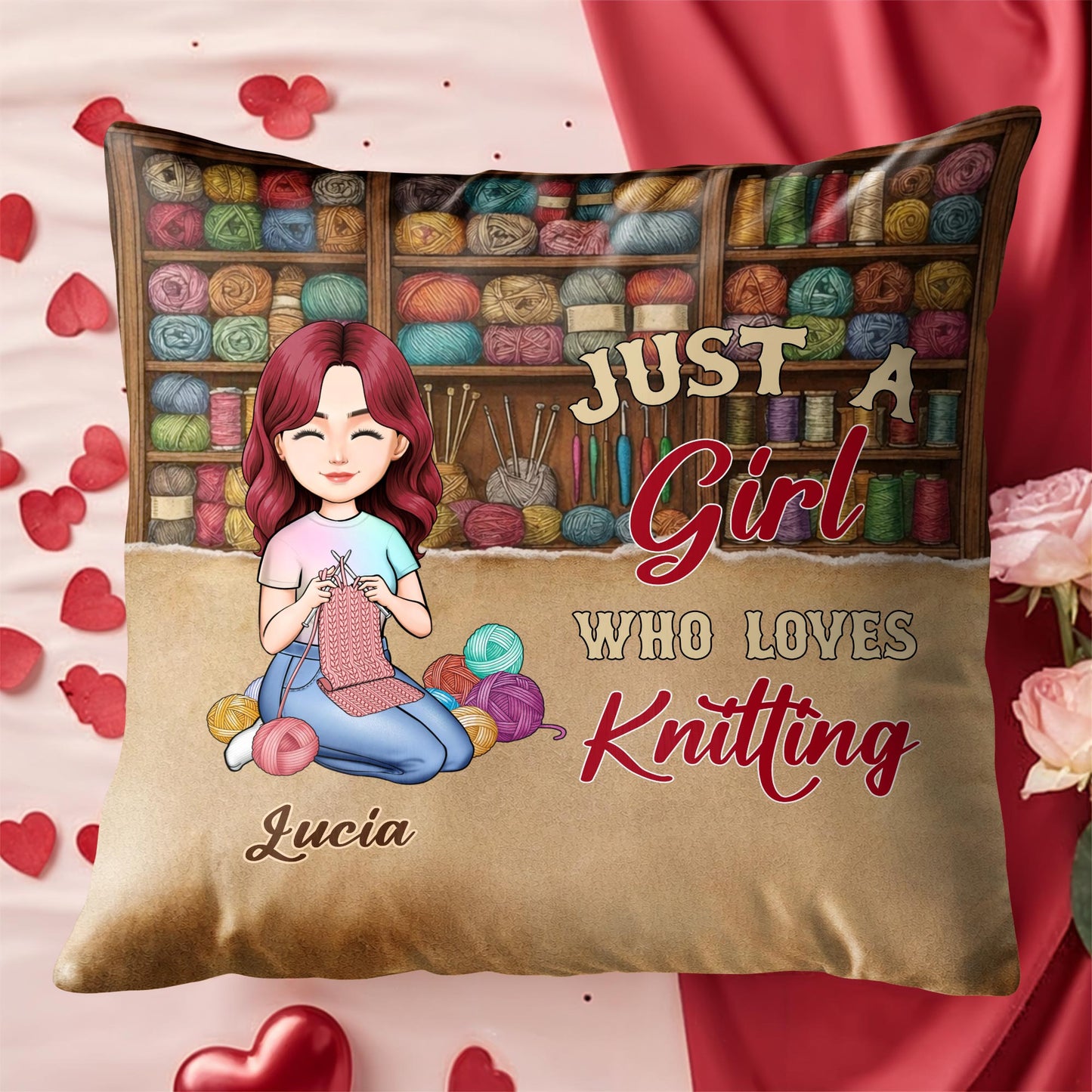 Just A Girl Who Loves Knitting With Colorful Yarns