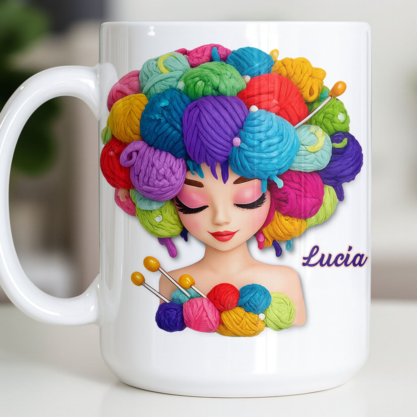 Celebrate Your Creative Spirit with Colorful Yarn and Needles - Personalized Custom Coffee Mug - HOB028_MG