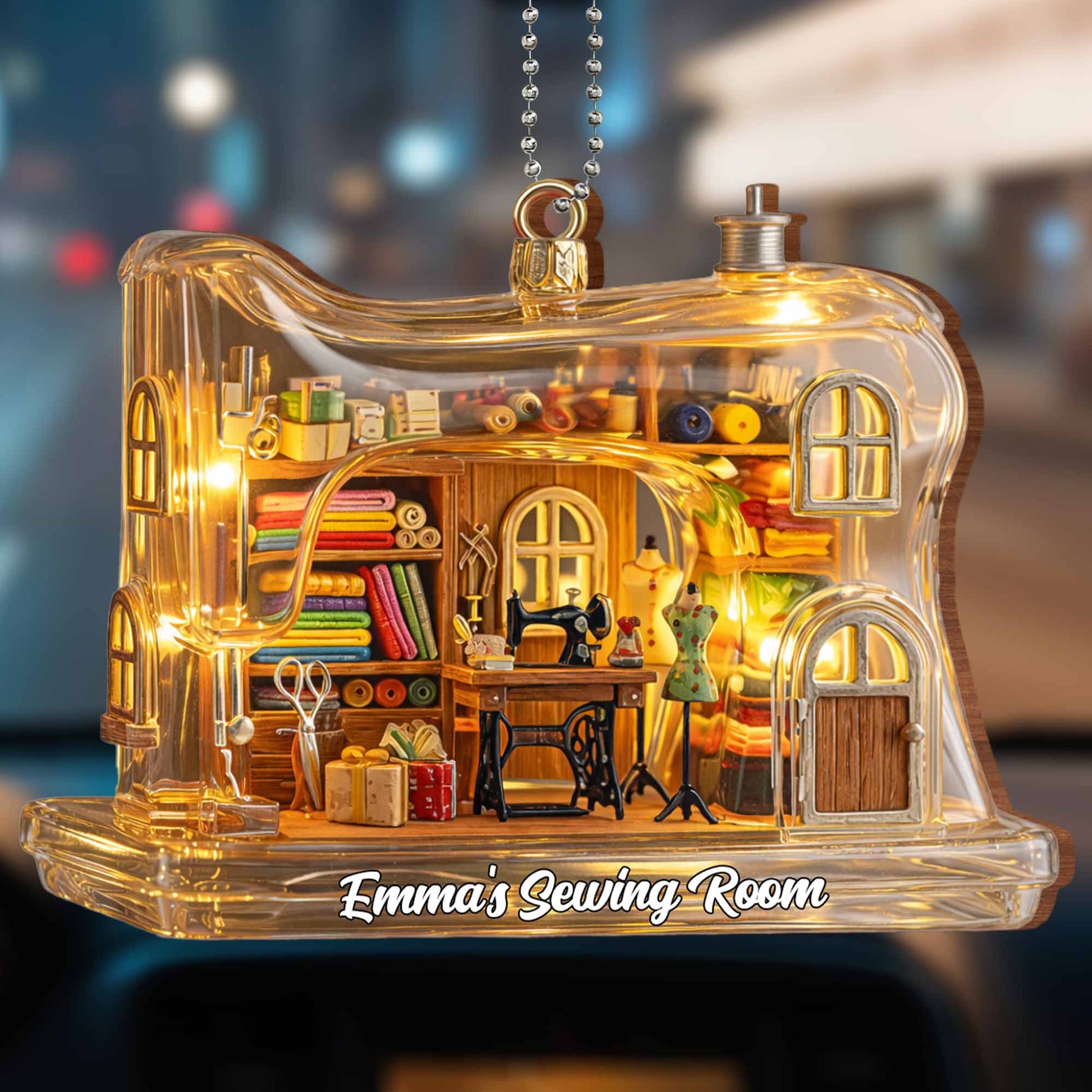 Emma's Sewing Room With Sewing Machine And Fabric