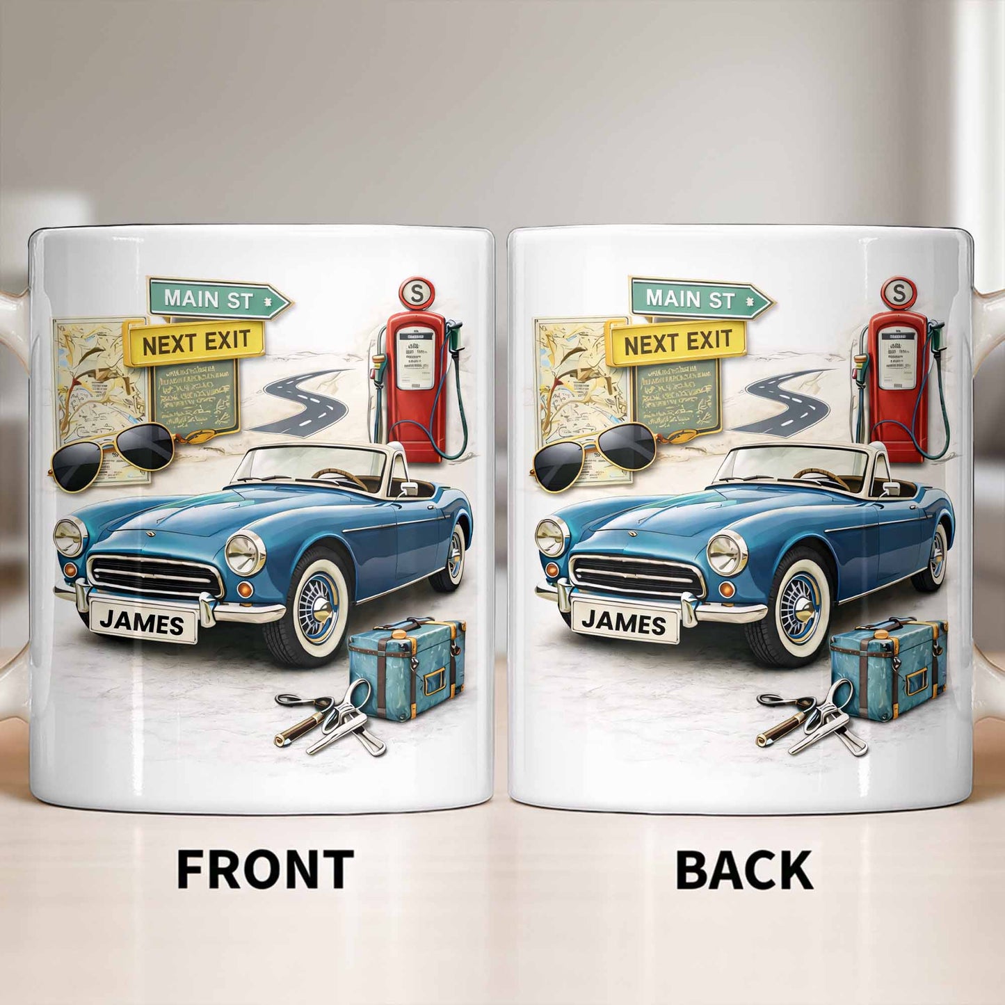 Main St Next Exit Vintage Car Design