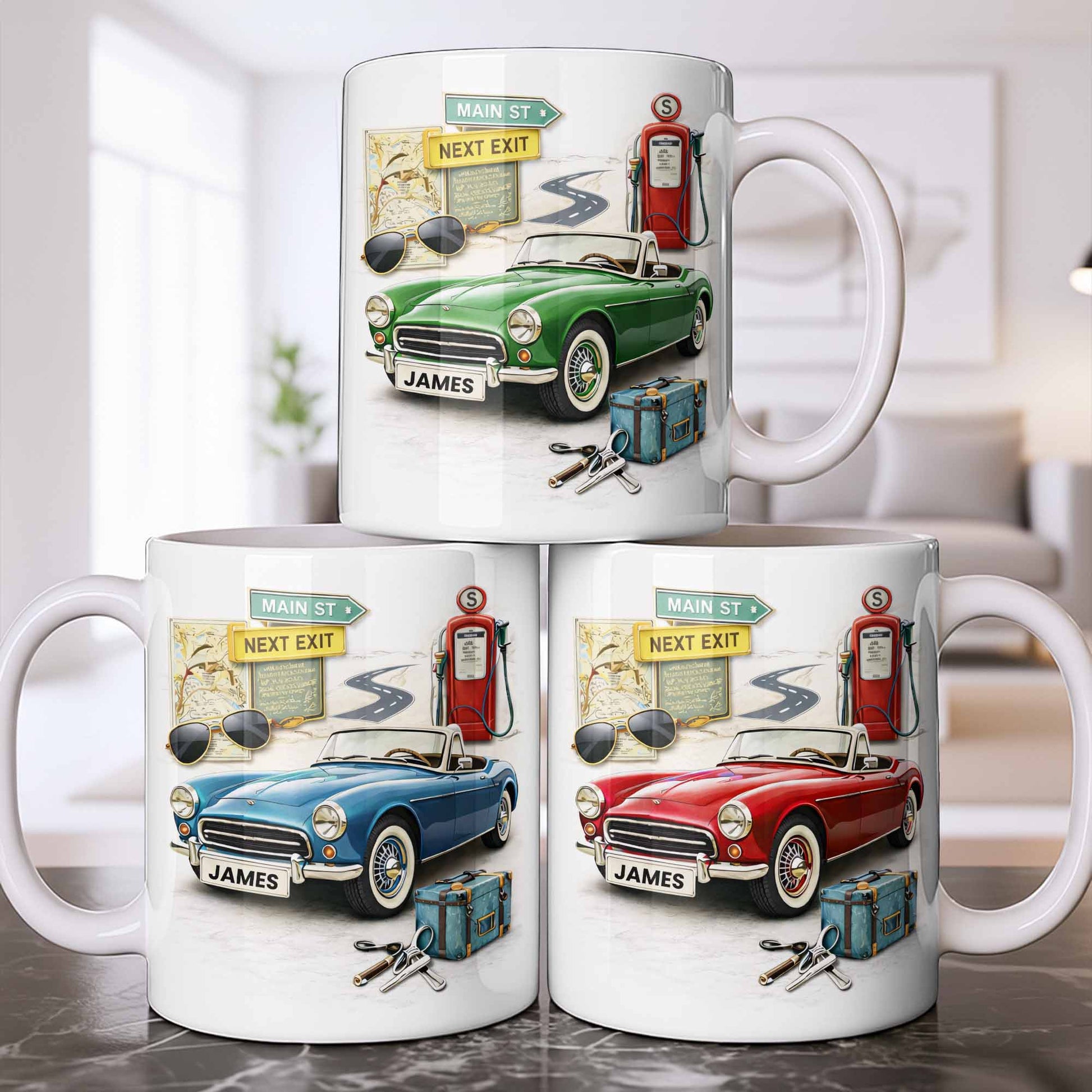 Main St Next Exit Vintage Car Design