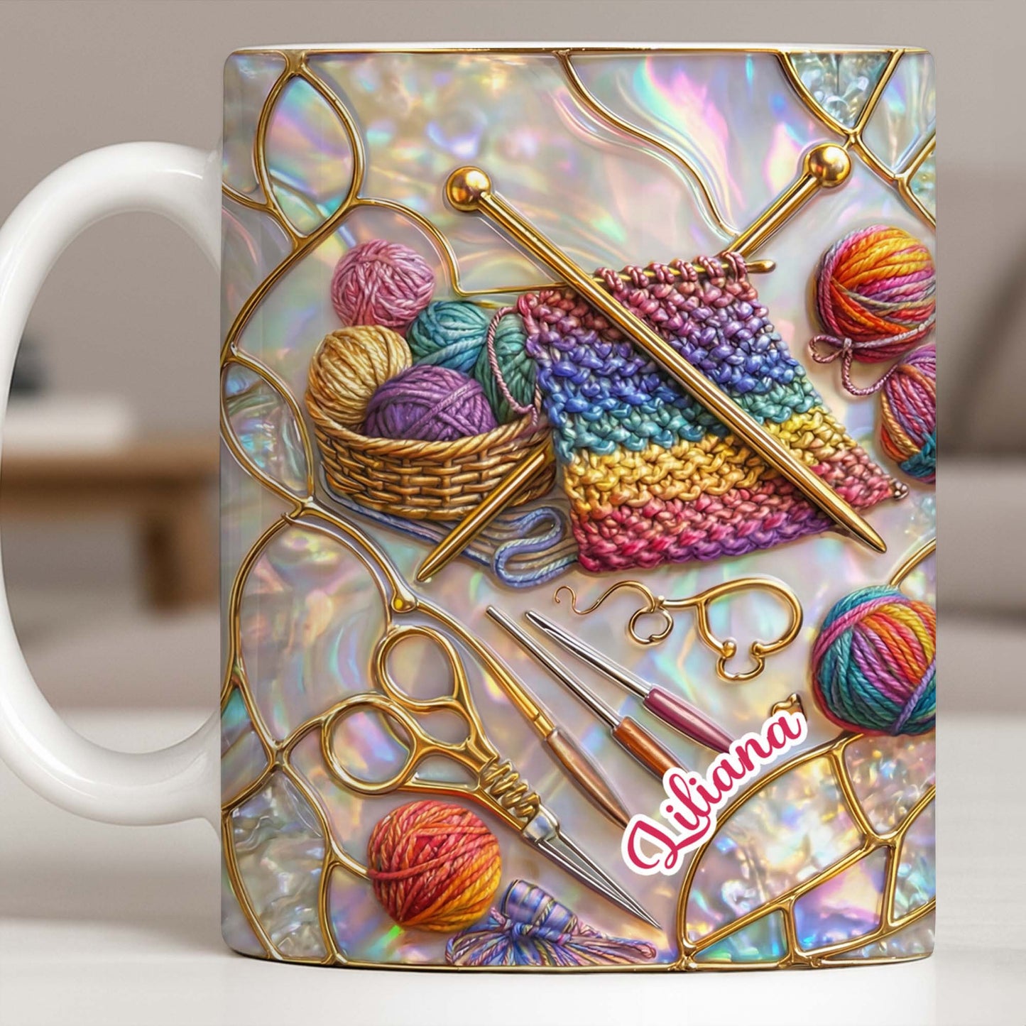 Personalized Craft Lover's Delight With Yarn And Knitting Needles