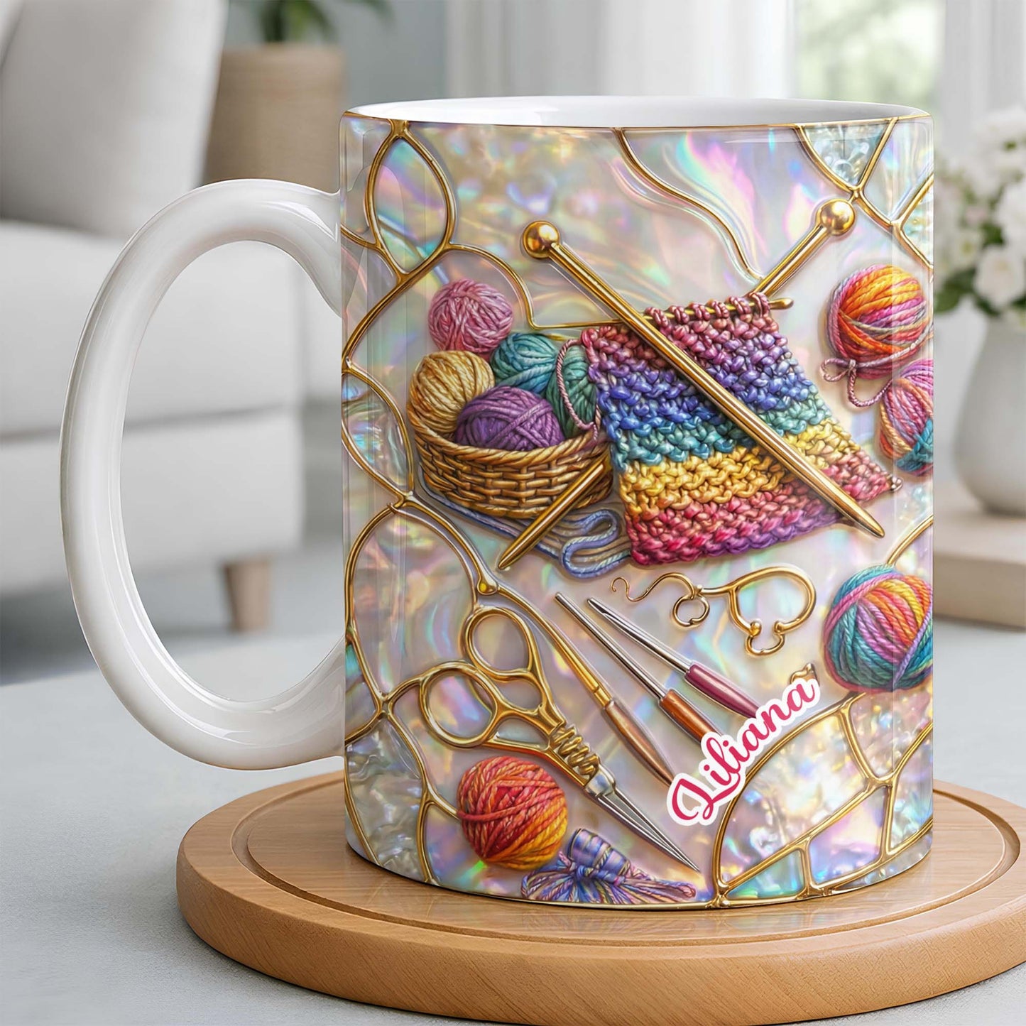 Personalized Craft Lover's Delight With Yarn And Knitting Needles