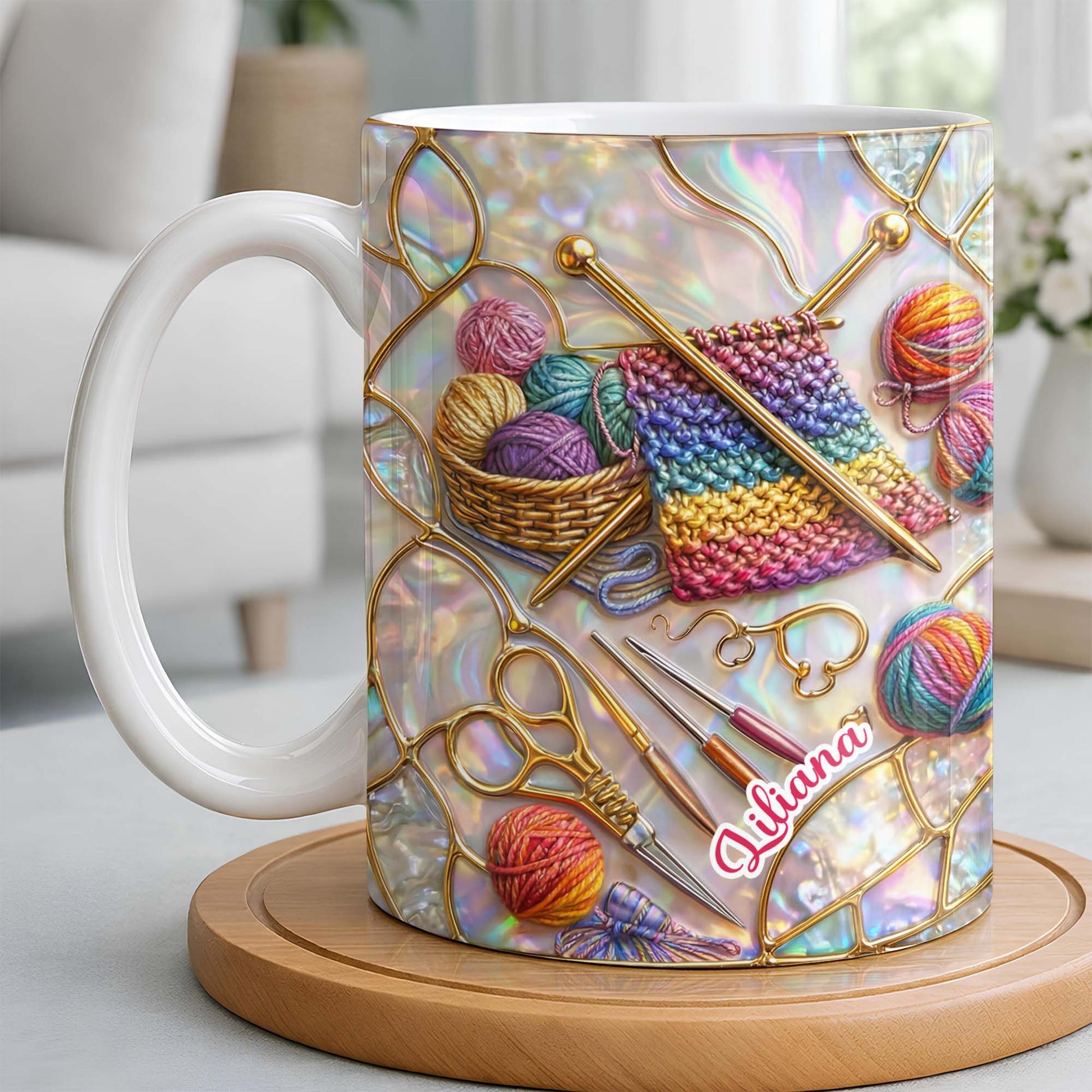 Personalized Craft Lover's Delight With Yarn And Knitting Needles