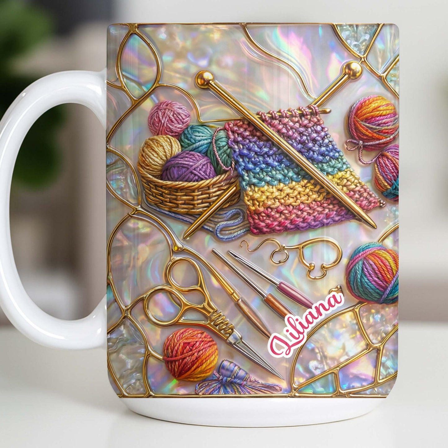 Personalized Craft Lover's Delight With Yarn And Knitting Needles