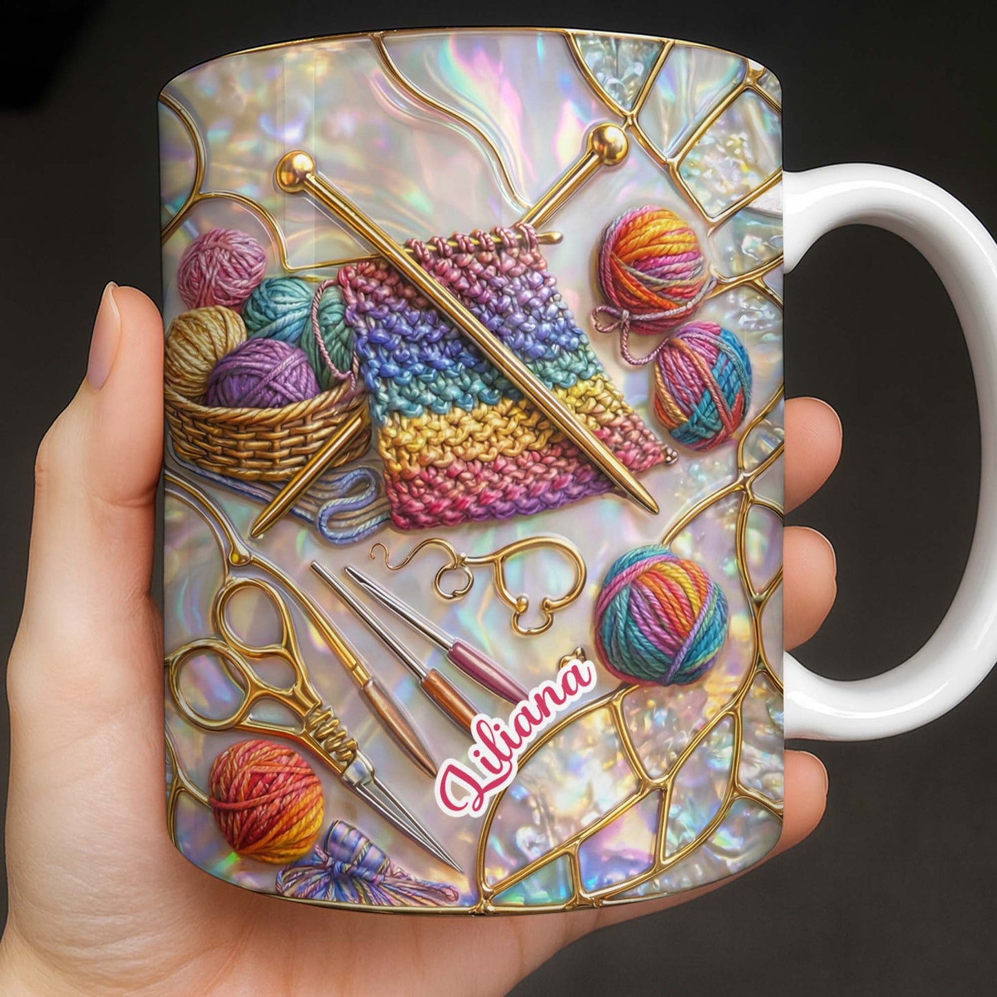 Personalized Craft Lover's Delight With Yarn And Knitting Needles