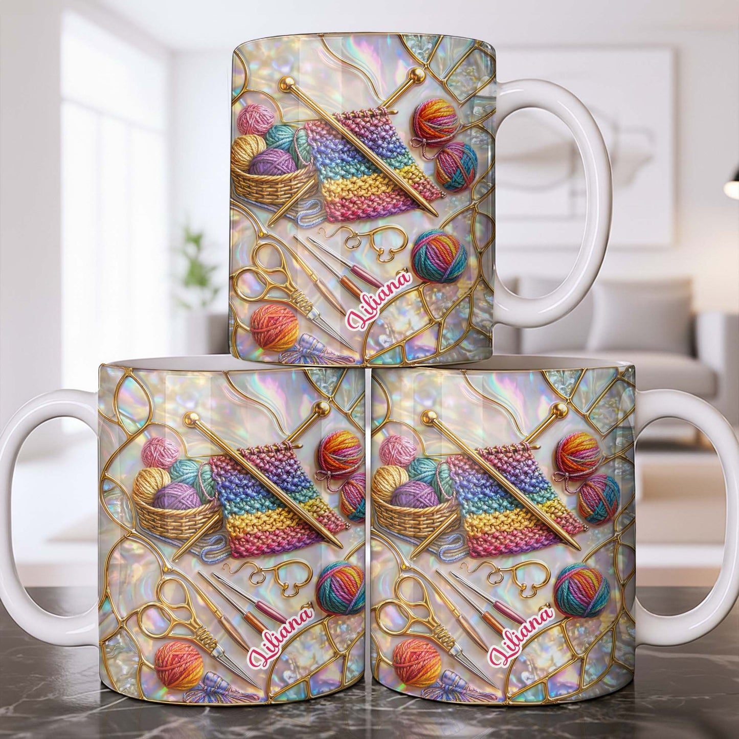 Personalized Craft Lover's Delight With Yarn And Knitting Needles