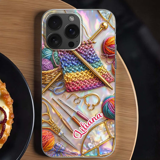 Personalized Crafting Love Featuring Knitting Needles And Yarn