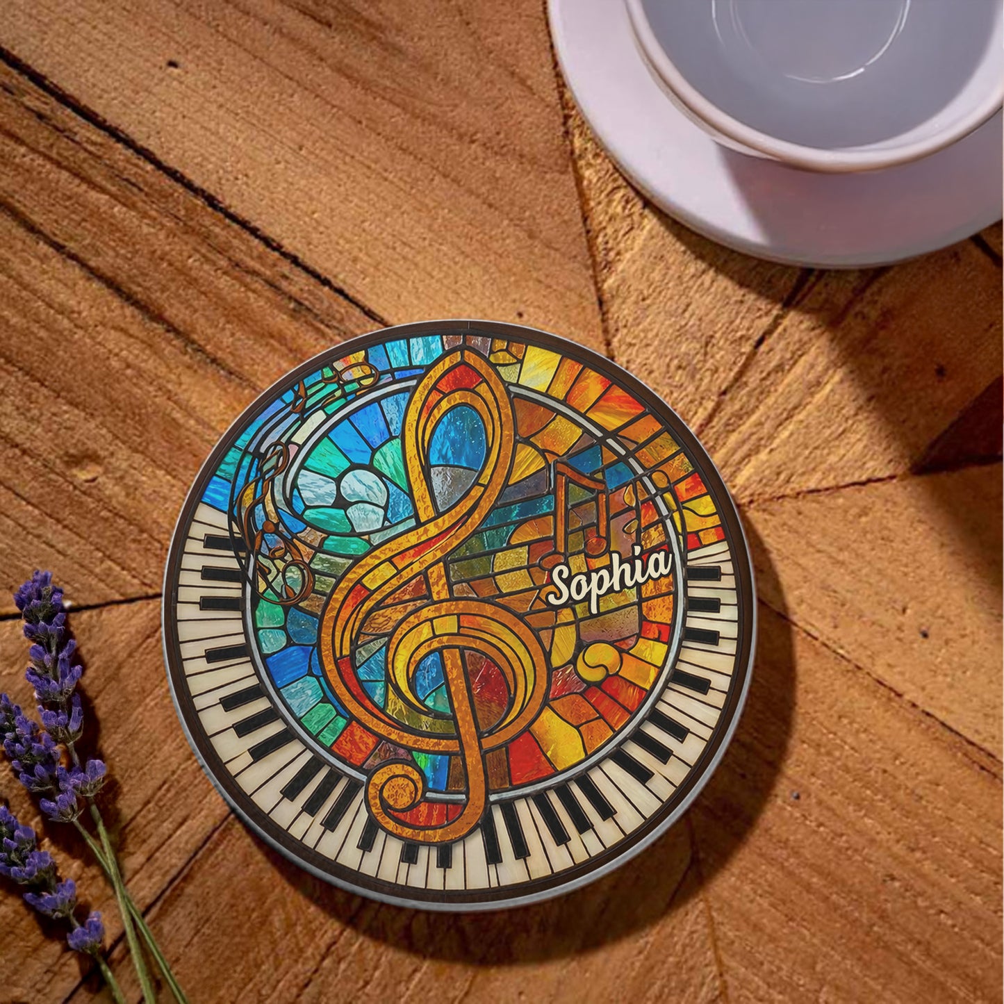 Harmonious Melodies In Stained Glass G-Clef and Piano Keys