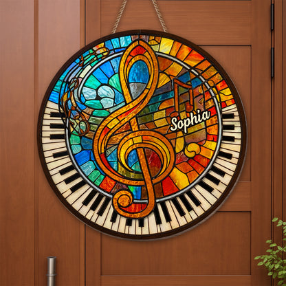 Music and Harmony Stained Glass With Piano and Notes