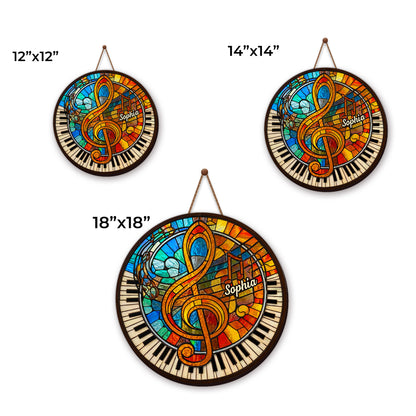 Music and Harmony Stained Glass With Piano and Notes