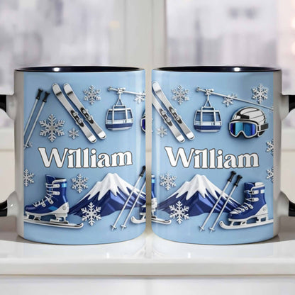 Capture the thrill of Winter Sports and Chilly Adventures - Personalized Custom Accent Mug - HOB050_AMUG