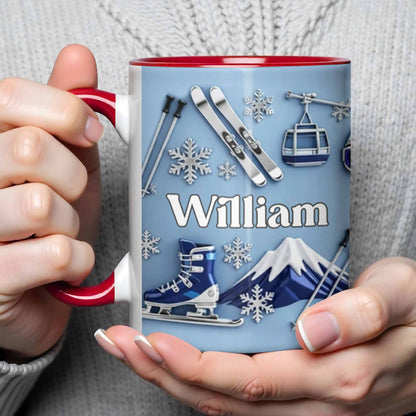 Capture the thrill of Winter Sports and Chilly Adventures - Personalized Custom Accent Mug - HOB050_AMUG