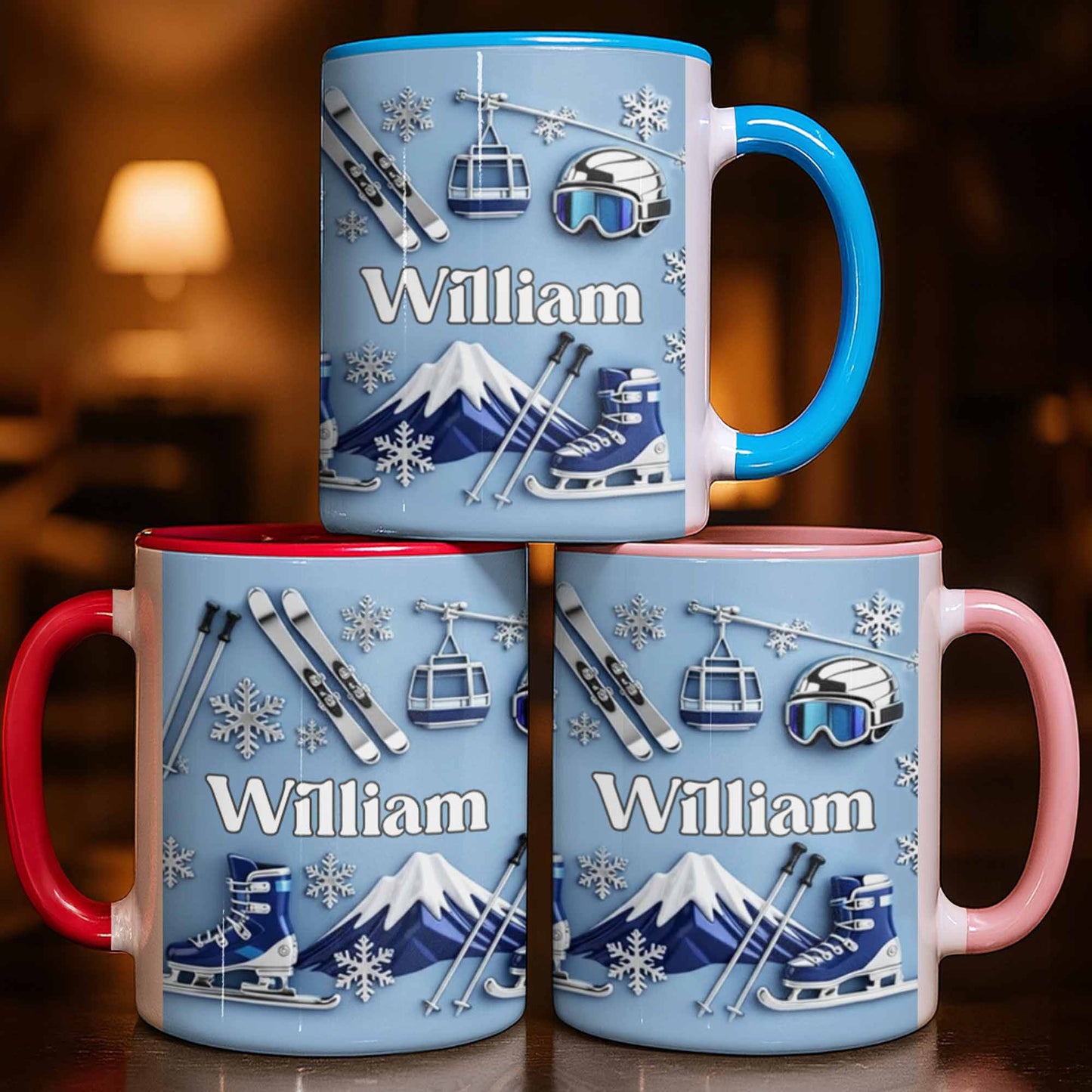 Capture the thrill of Winter Sports and Chilly Adventures - Personalized Custom Accent Mug - HOB050_AMUG