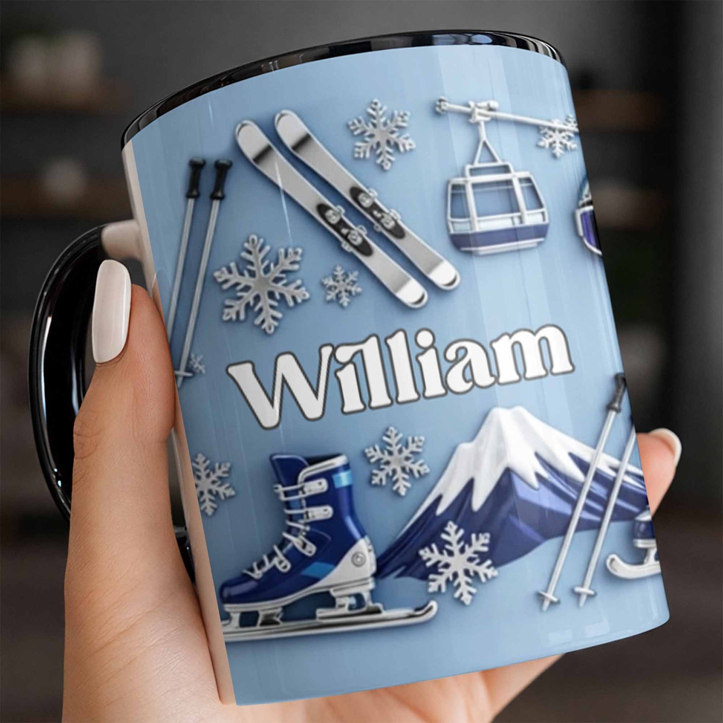 Capture the thrill of Winter Sports and Chilly Adventures - Personalized Custom Accent Mug - HOB050_AMUG