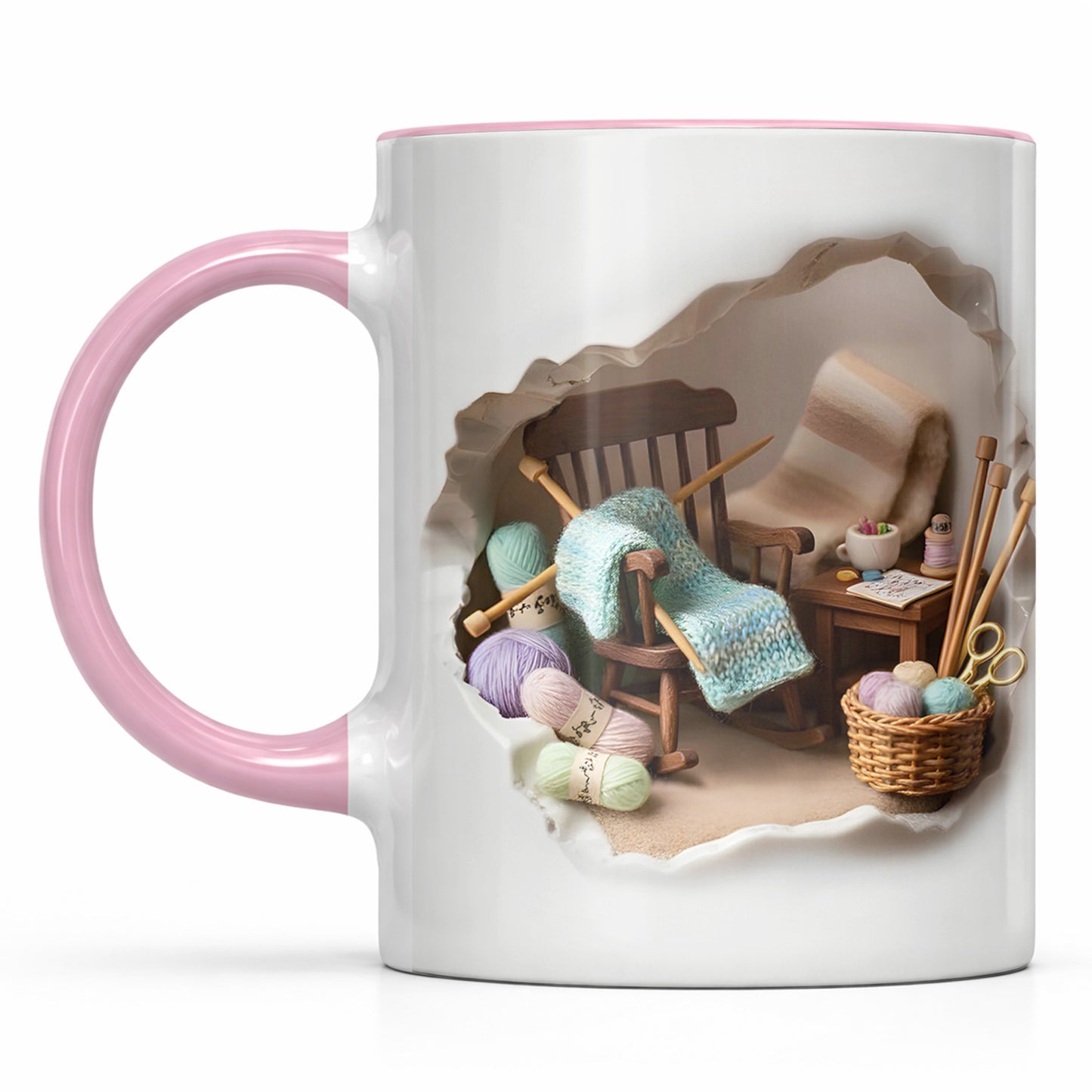 Cozy Knitting Corner Mug With Yarn And Rocking Chair