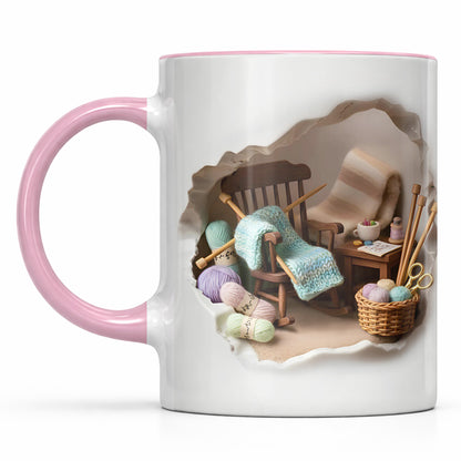 Cozy Knitting Corner Mug With Yarn And Rocking Chair