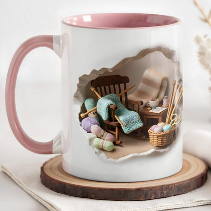 Cozy Knitting Corner Mug With Yarn And Rocking Chair