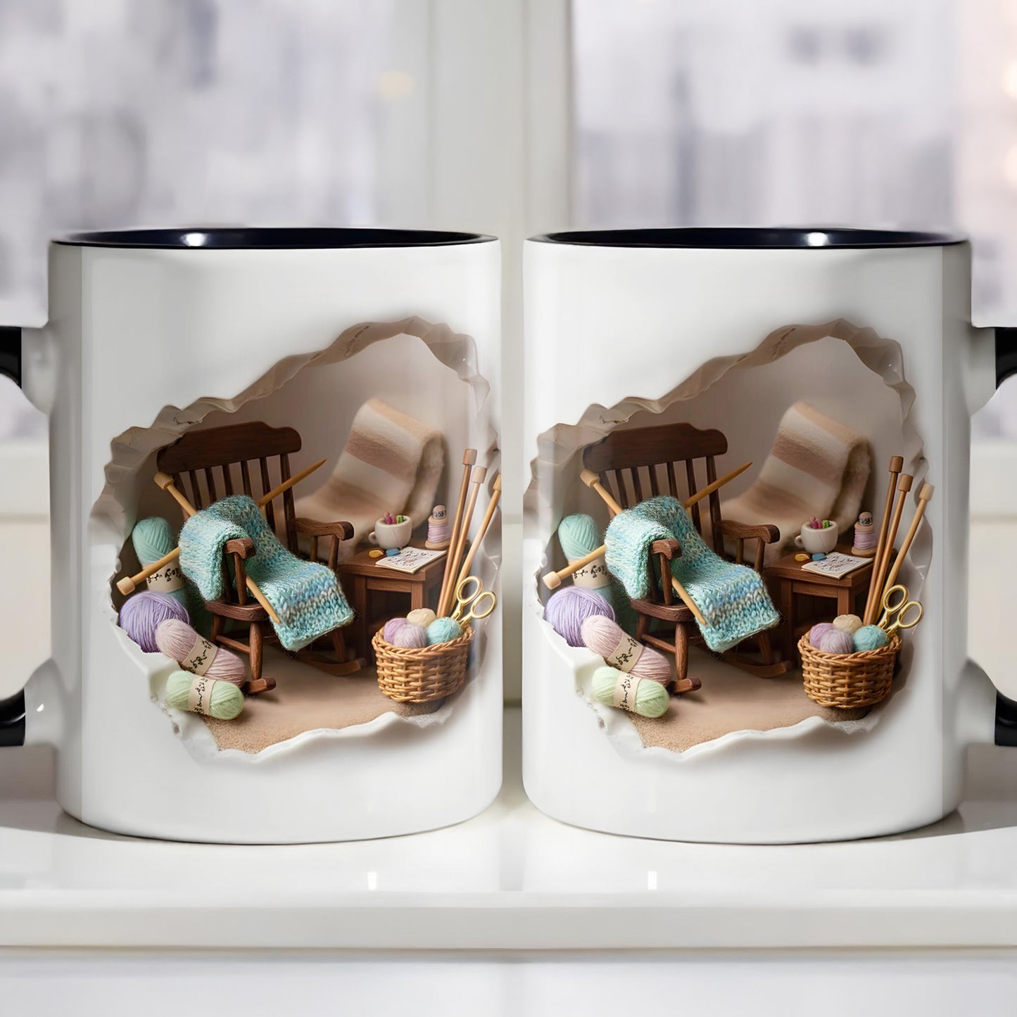 Cozy Knitting Corner Mug With Yarn And Rocking Chair