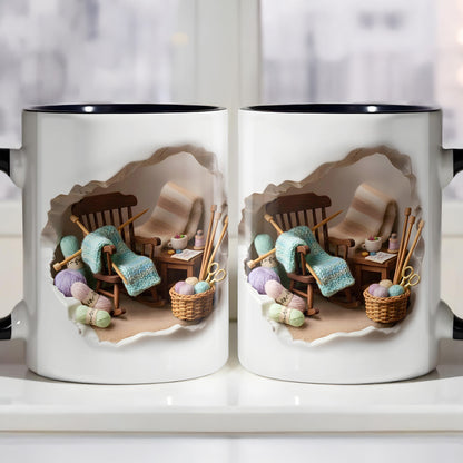 Cozy Knitting Corner Mug With Yarn And Rocking Chair