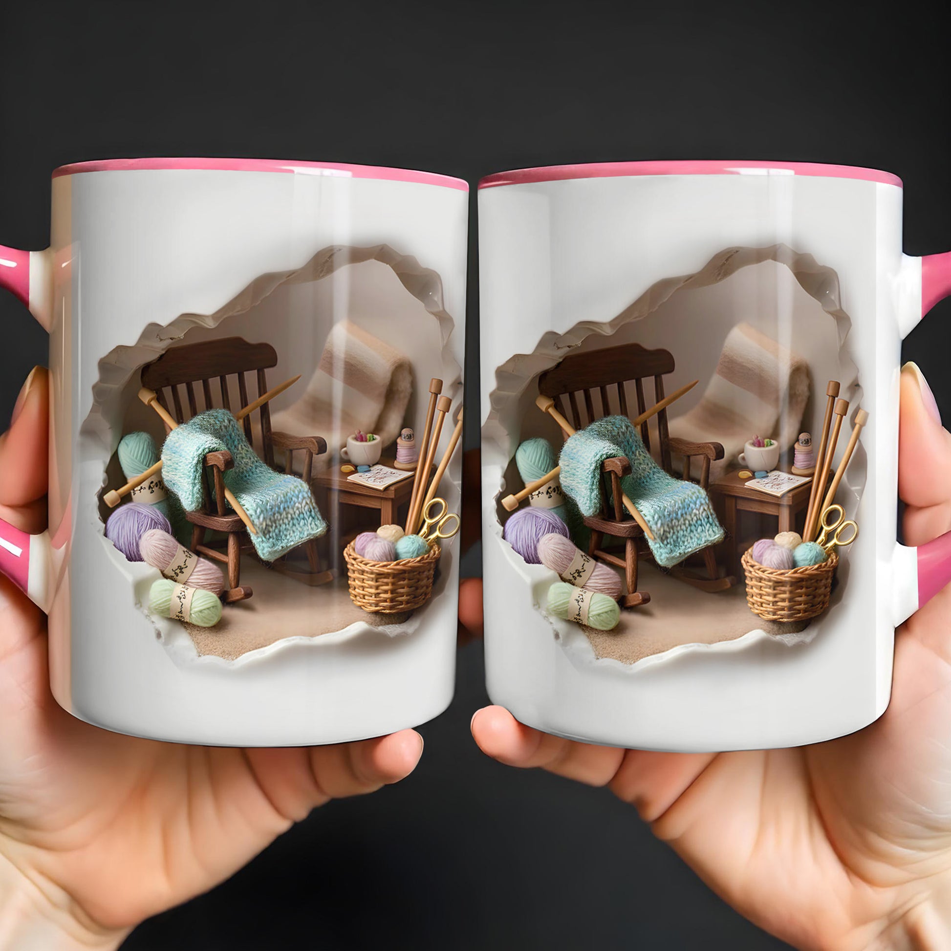 Cozy Knitting Corner Mug With Yarn And Rocking Chair