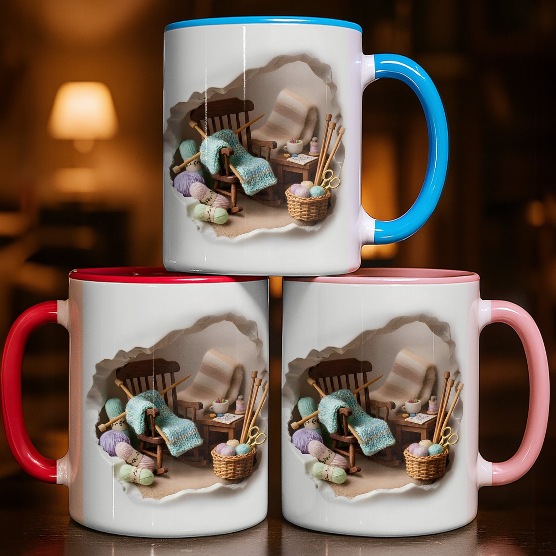 Cozy Knitting Corner Mug With Yarn And Rocking Chair