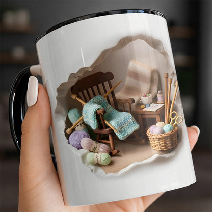 Cozy Knitting Corner Mug With Yarn And Rocking Chair