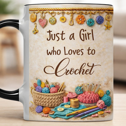 Just A Girl Who Loves To Crochet With Colorful Yarns And Buttons