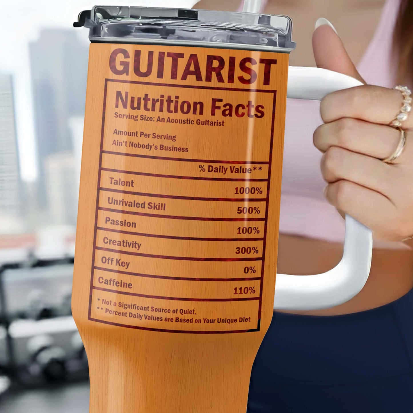 Guitarist Nutrition Facts Acoustic Guitar Musical Instrument - Personalized 40oz Tumbler With Straw - HOB062_TBS