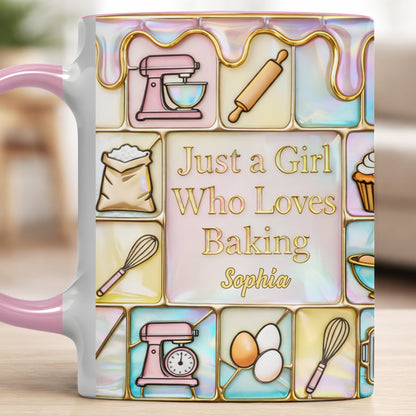 Just A Girl Who Loves Baking, Kitchen Essentials - Personalized Custom Accent Mug - HOB063_AMUG