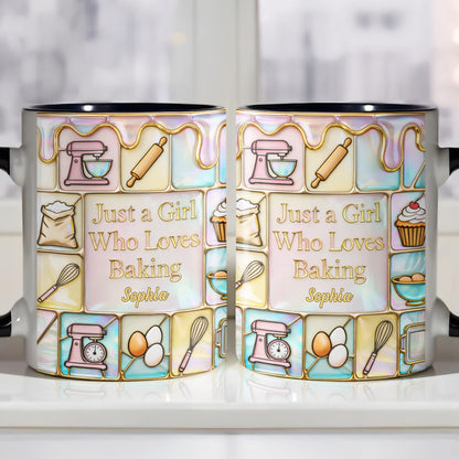 Just A Girl Who Loves Baking, Kitchen Essentials - Personalized Custom Accent Mug - HOB063_AMUG