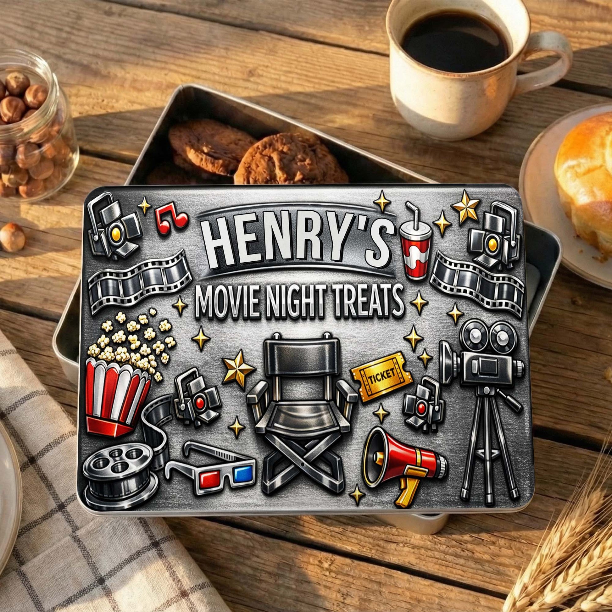 Movie Night Treats With Film Camera And Popcorn