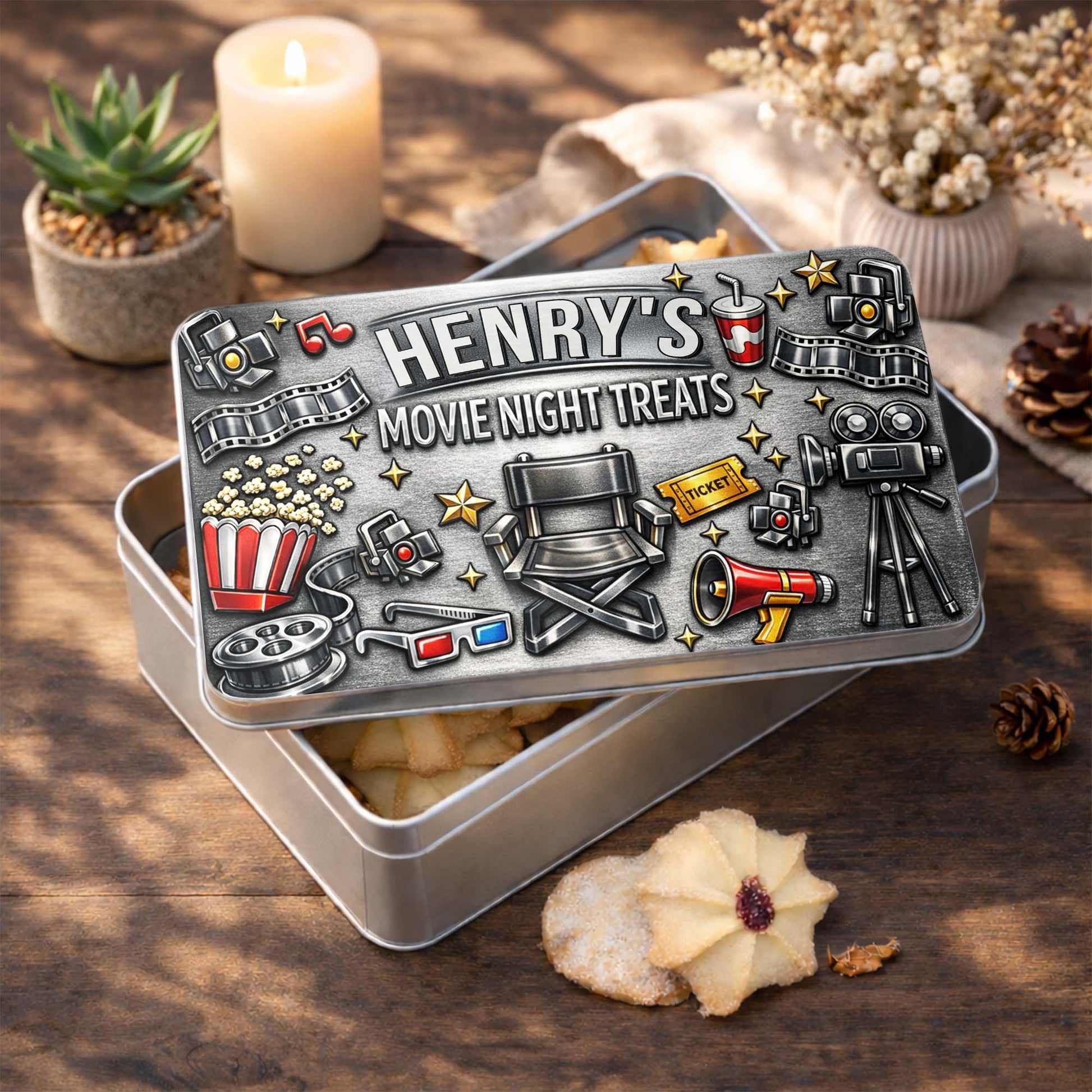 Movie Night Treats With Film Camera And Popcorn