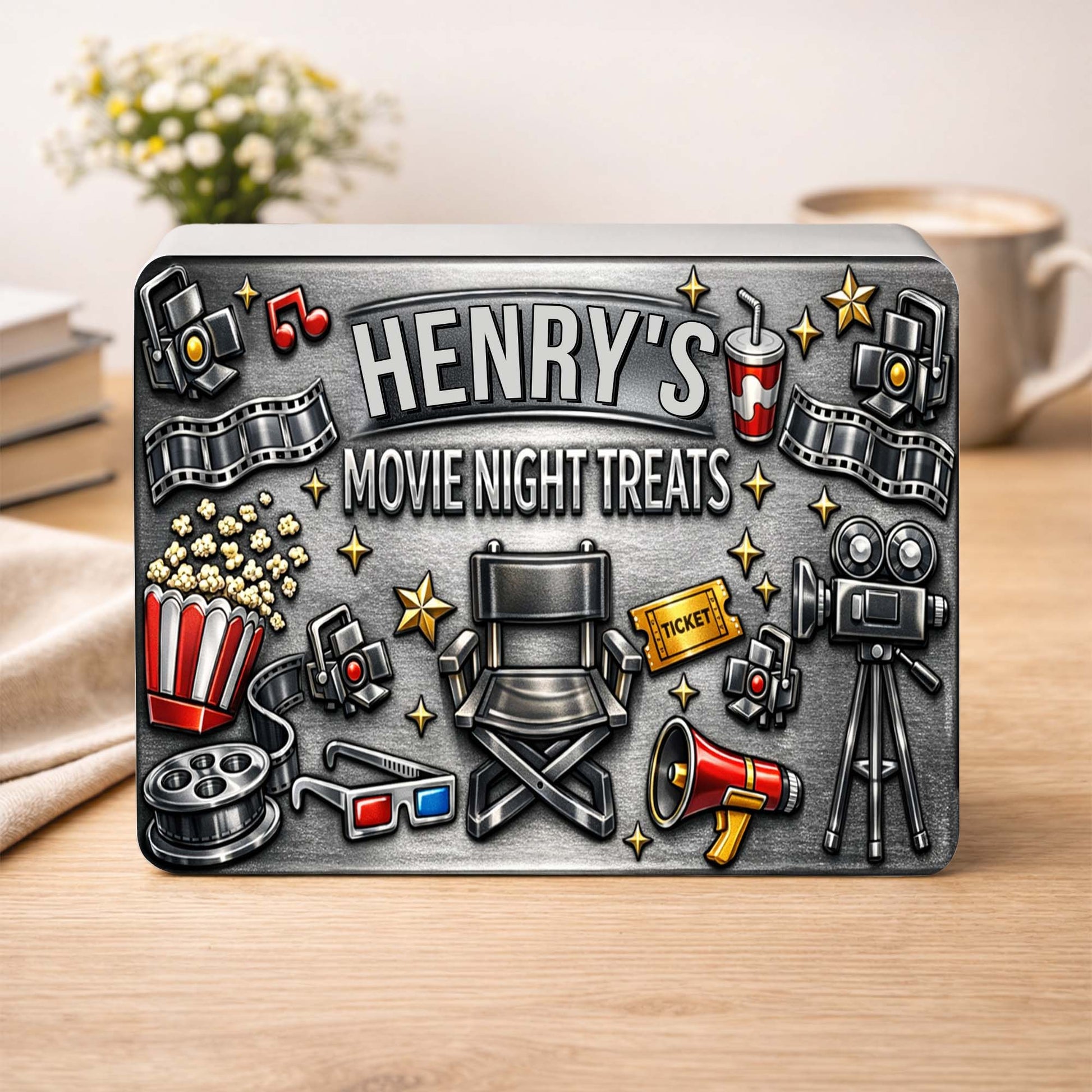 Movie Night Treats With Film Camera And Popcorn