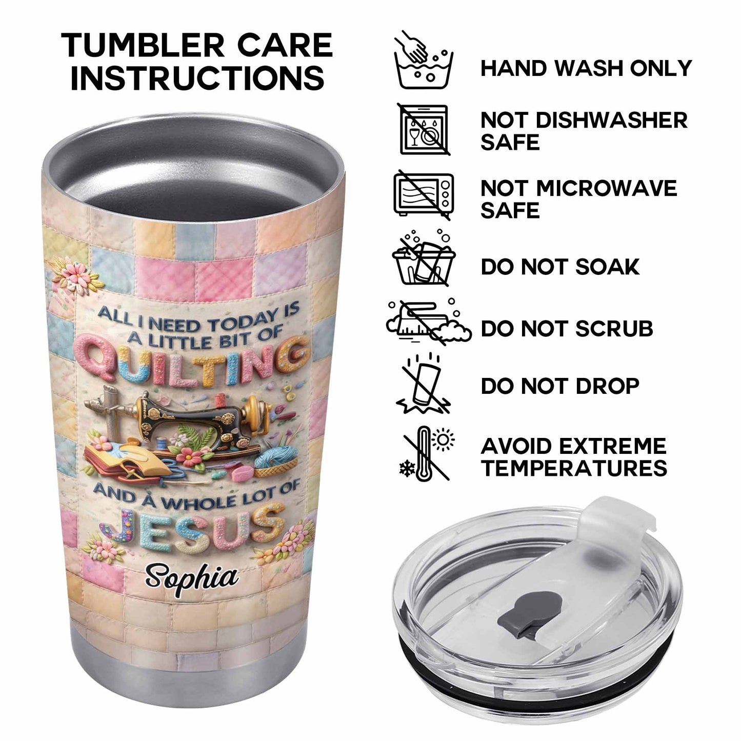 A Little Bit Of Quilting And A Whole Lot Of Jesus Tumbler