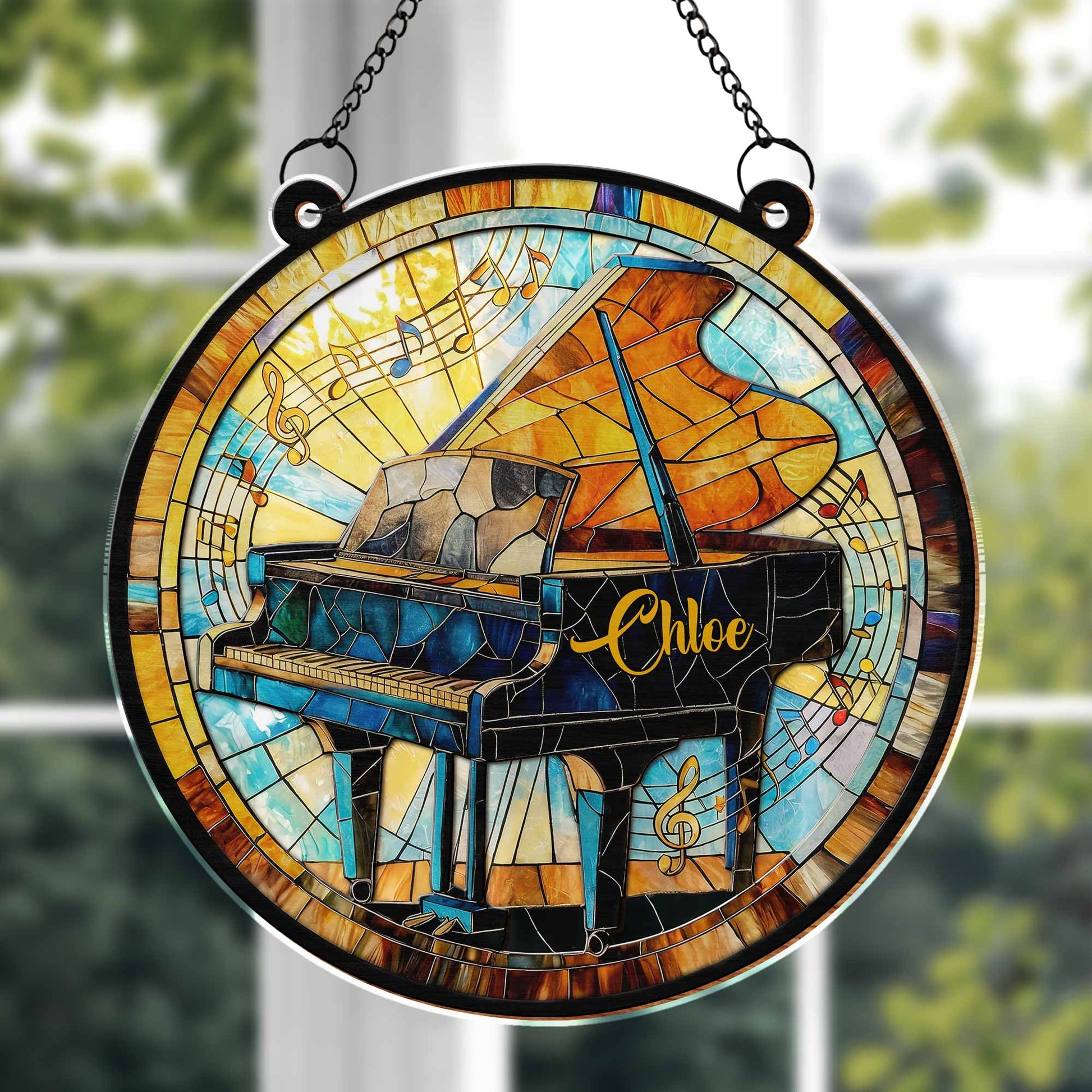 Play With Your Heart Stained Glass Grand Piano Musical Notes