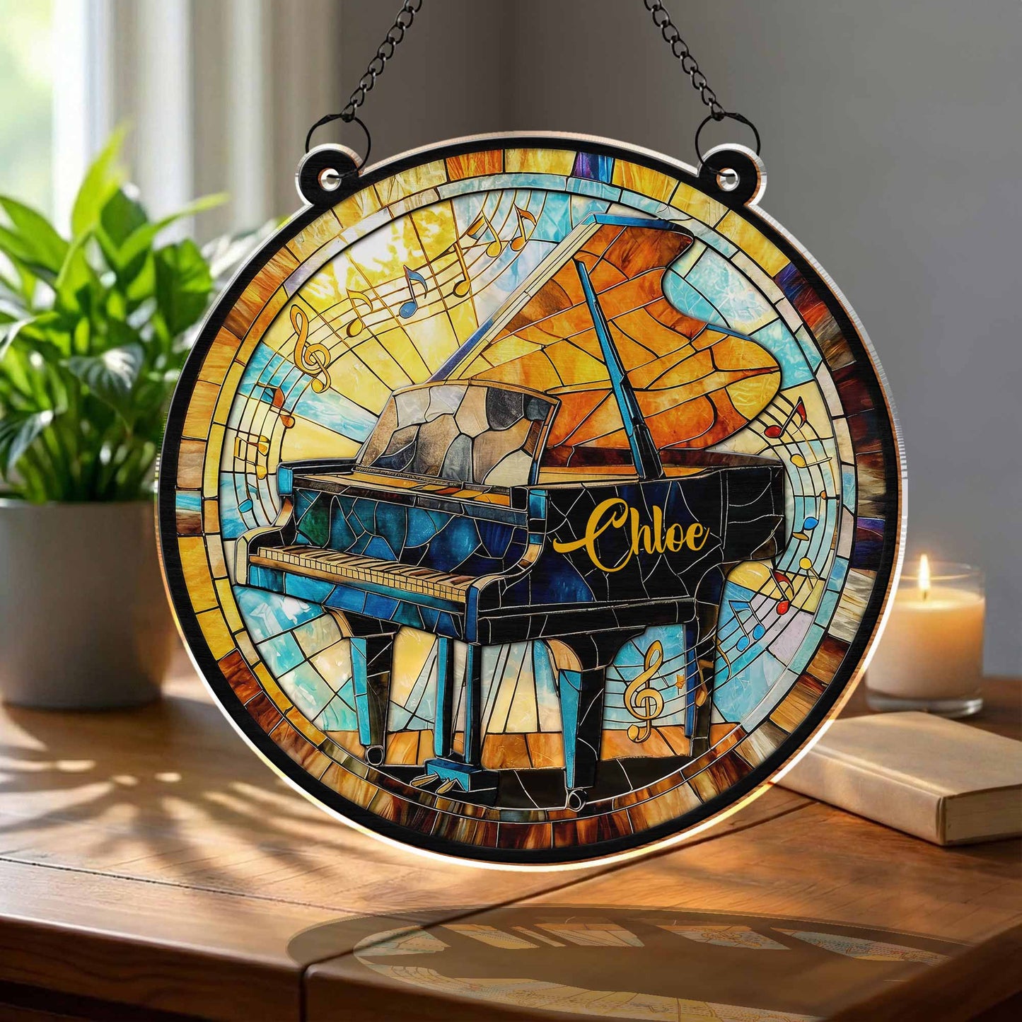 Play With Your Heart Stained Glass Grand Piano Musical Notes