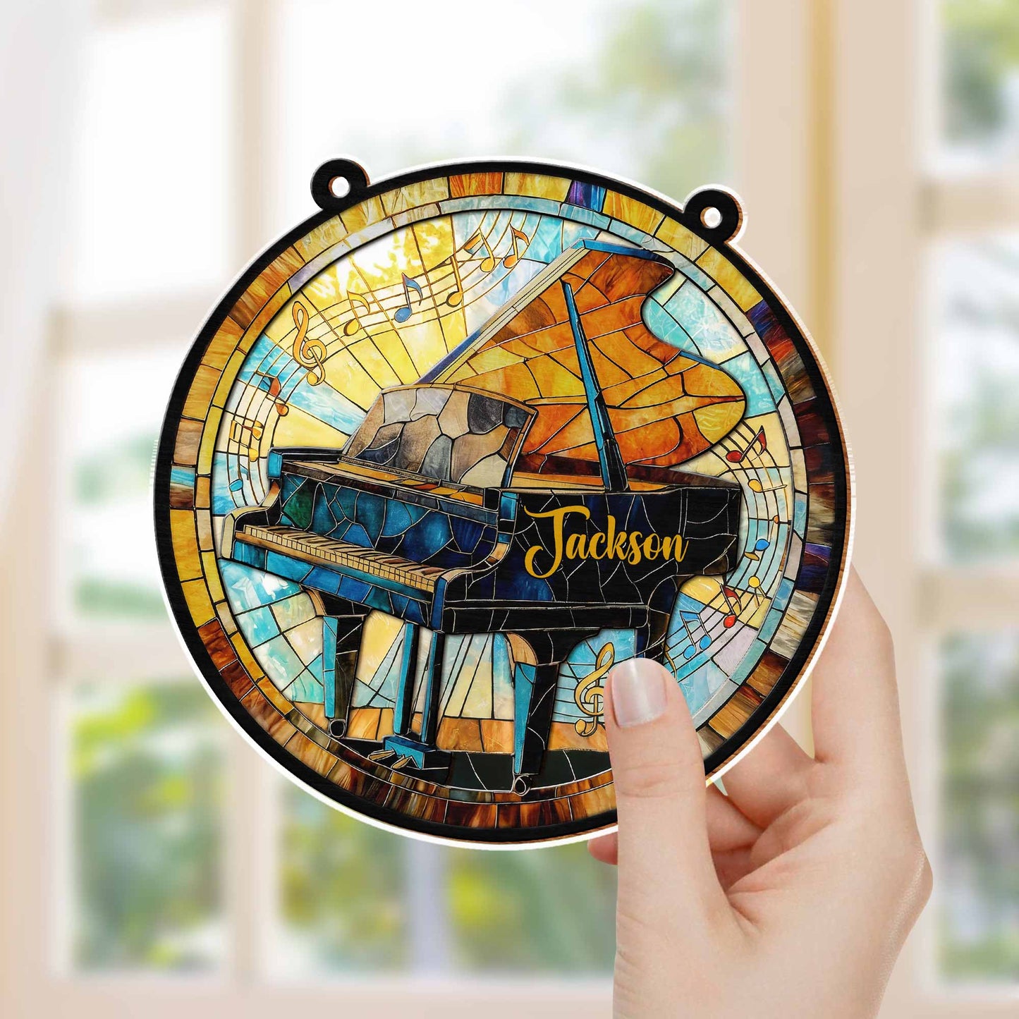 Play With Your Heart Stained Glass Grand Piano Musical Notes