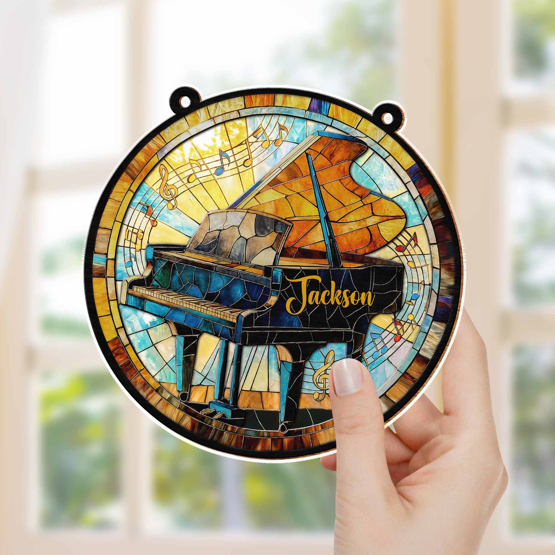 Play With Your Heart Stained Glass Grand Piano Musical Notes