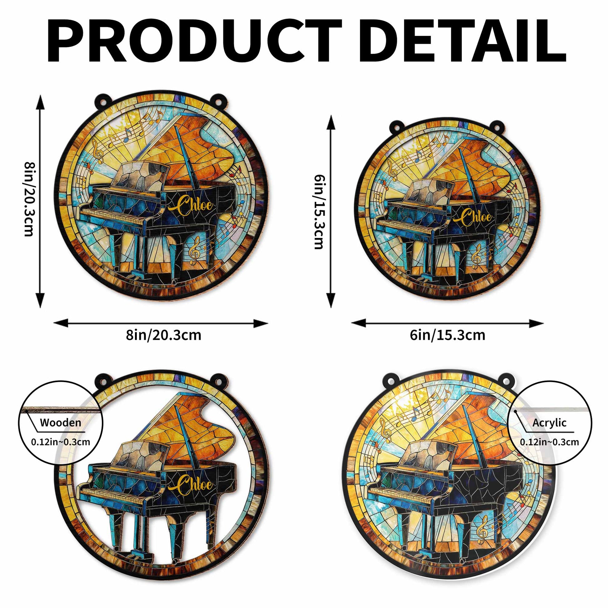 Play With Your Heart Stained Glass Grand Piano Musical Notes