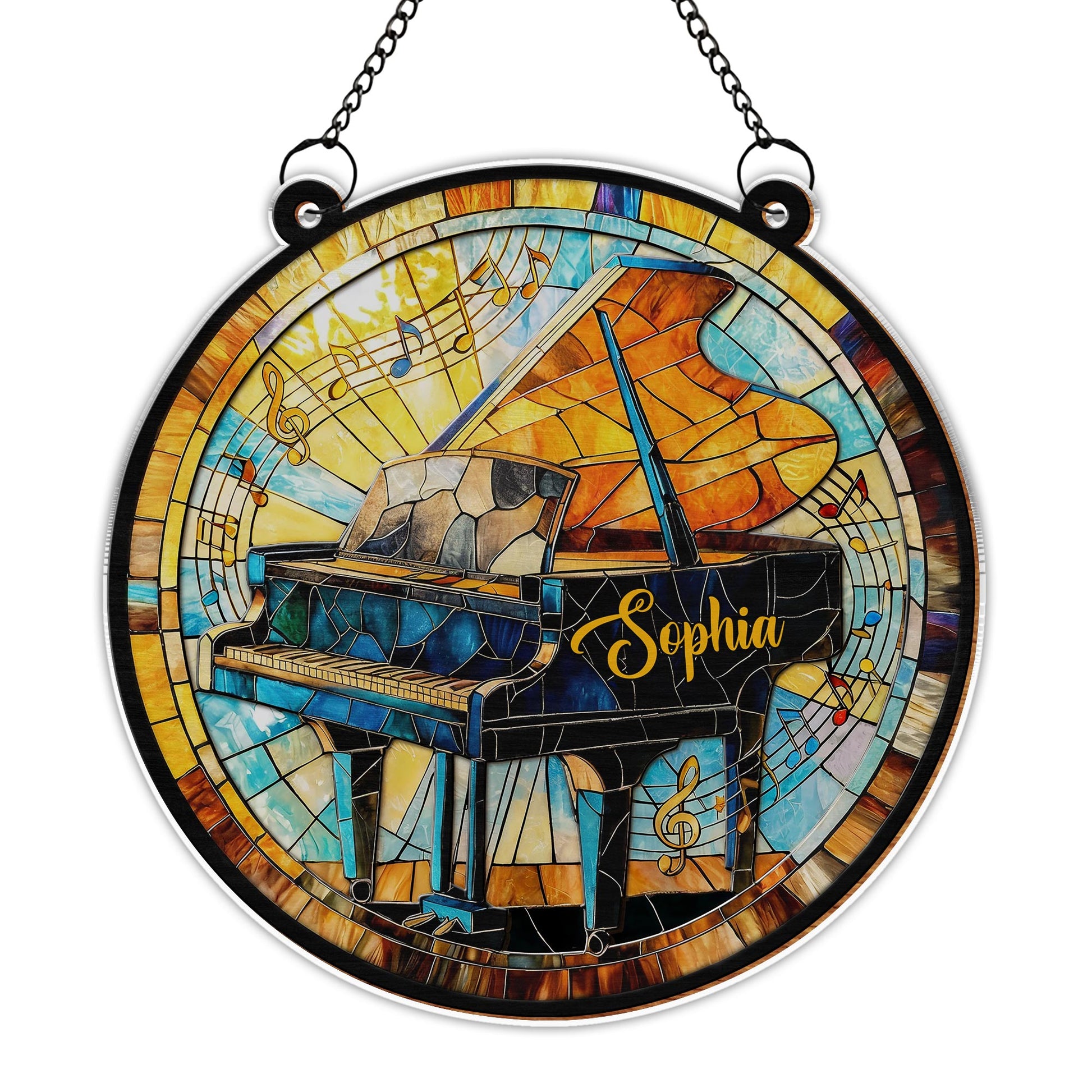 Play With Your Heart Stained Glass Grand Piano Musical Notes