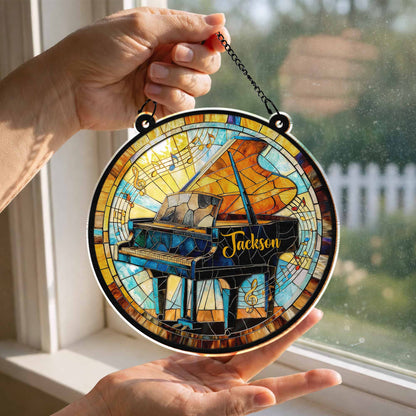 Play With Your Heart Stained Glass Grand Piano Musical Notes