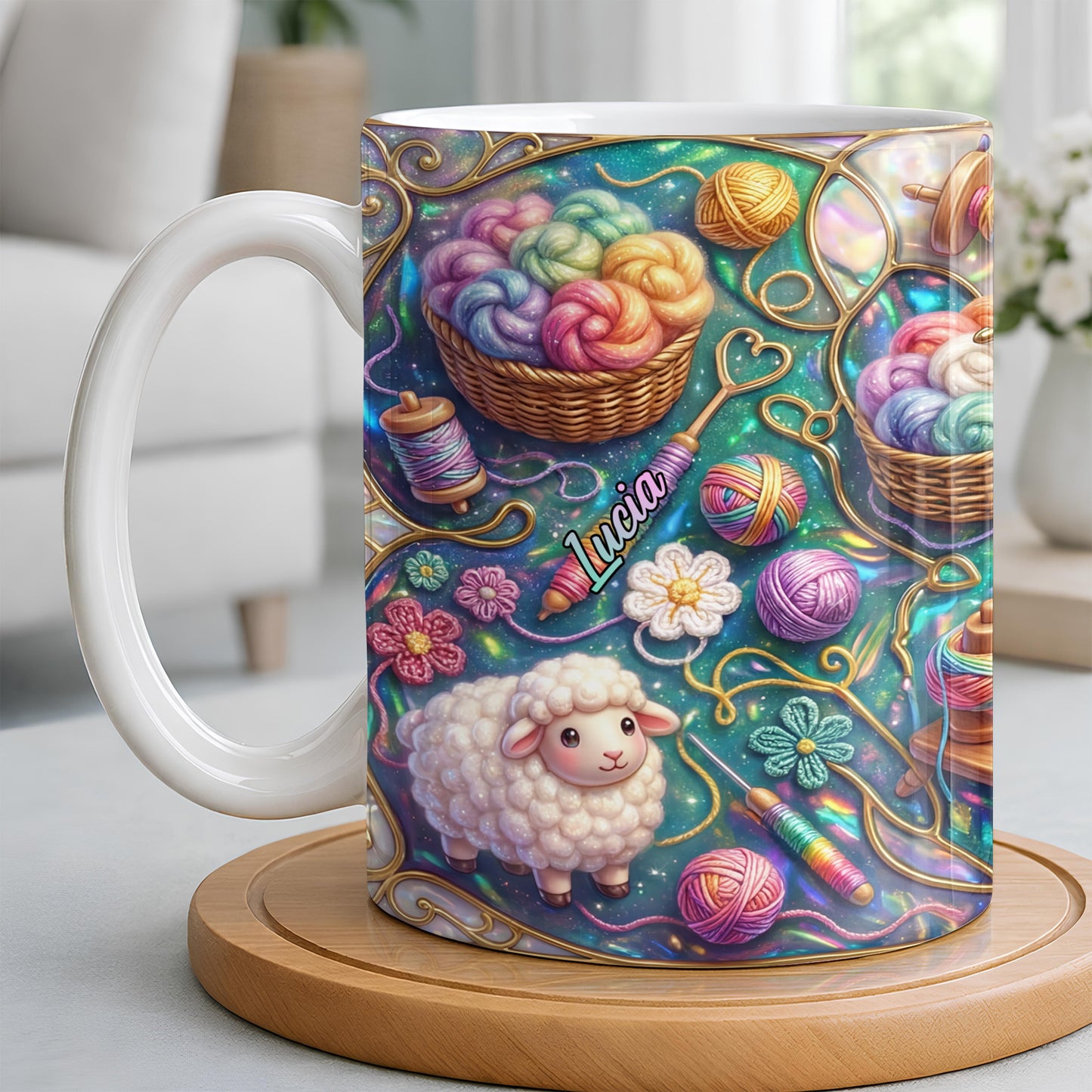 To Lucia, Yarn Balls And Spinning Wheel Design