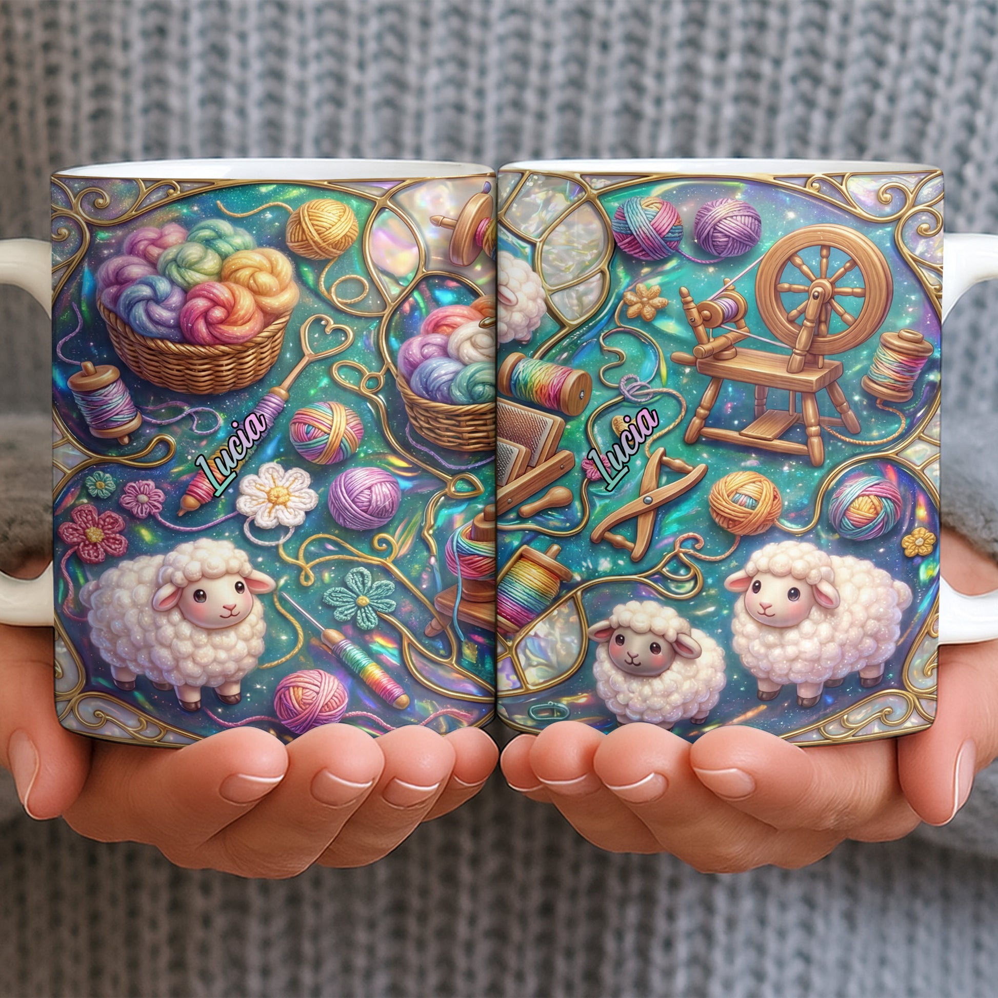 To Lucia, Yarn Balls And Spinning Wheel Design