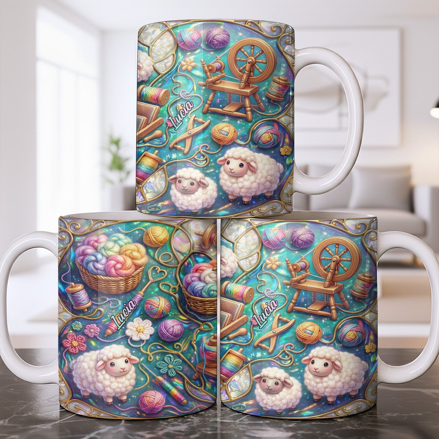 To Lucia, Yarn Balls And Spinning Wheel Design