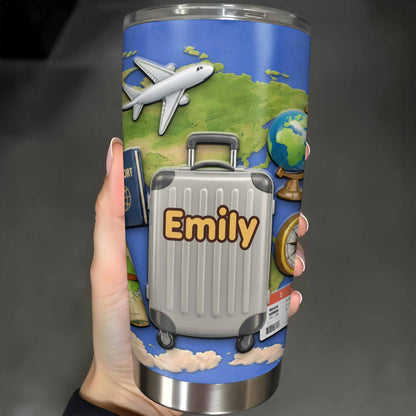 Customizable Stainless Steel Tumbler With Globe And Airplane