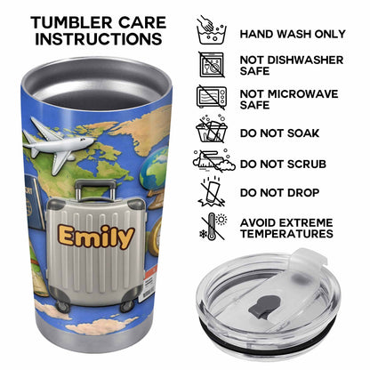 Customizable Stainless Steel Tumbler With Globe And Airplane