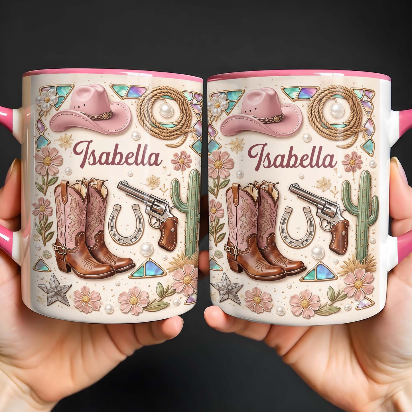 A Cowgirl's Spirit With Pink Boots Hat And Flowers