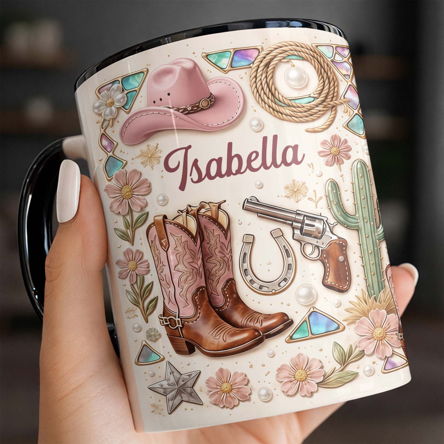 A Cowgirl's Spirit With Pink Boots Hat And Flowers