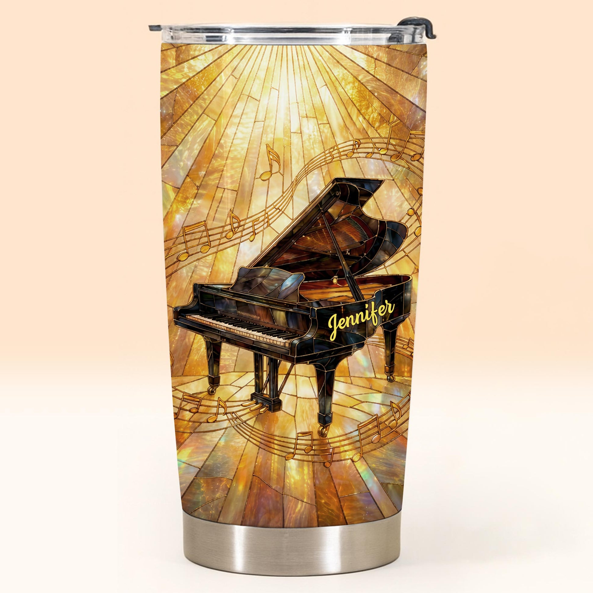 Grand Piano Surrounded By A Symphony Of Musical Notes And Light